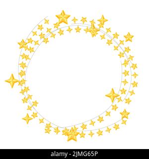 Frame with garland of star light bulbs. Merry Christmas and Happy New Year decoration. Holiday design. Stock Vector