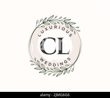 CL Initials letter Wedding monogram logos template, hand drawn modern minimalistic and floral templates for Invitation cards, Save the Date, elegant Stock Vector