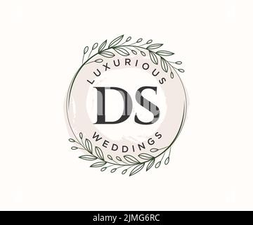 DS Initials letter Wedding monogram logos template, hand drawn modern minimalistic and floral templates for Invitation cards, Save the Date, elegant Stock Vector