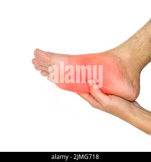 Tingling and burning sensation in foot of Asian young man with diabetes. Foot pain. Sensory neuropathy problems. Foot nerves problems. Plantar fasciit Stock Photo