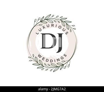 DJ Initials letter Wedding monogram logos template, hand drawn modern minimalistic and floral templates for Invitation cards, Save the Date, elegant Stock Vector