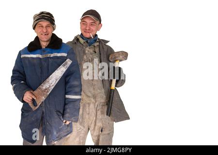Two bad unskilled builder workers Stock Photo