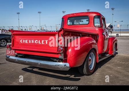 Lebanon, TN - May 13, 2022: Wide angle low perspective rear corner view of a at a local car show. Stock Photo