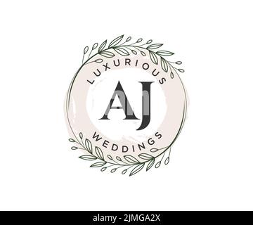 AJ Initials letter Wedding monogram logos template, hand drawn modern minimalistic and floral templates for Invitation cards, Save the Date, elegant Stock Vector