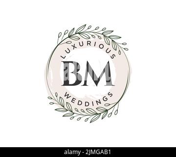 BM Initials letter Wedding monogram logos template, hand drawn modern minimalistic and floral templates for Invitation cards, Save the Date, elegant Stock Vector