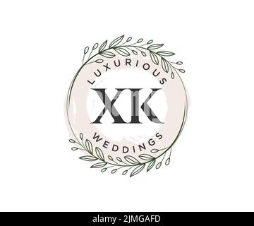 XK Initials letter Wedding monogram logos template, hand drawn modern minimalistic and floral templates for Invitation cards, Save the Date, elegant Stock Vector