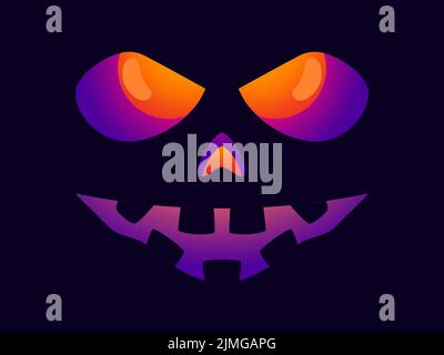 Halloween scary face with glowing eyes. Evil scary eyes carved in a pumpkin. Halloween Jack O Lantern. Design for greeting card, banner and holiday in Stock Vector