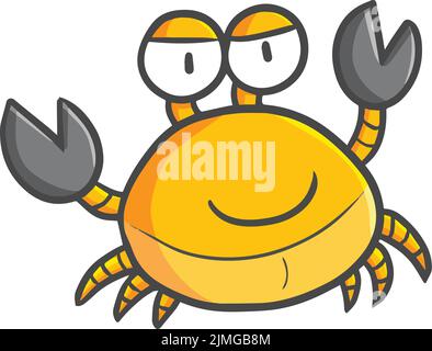 A vector of yellow crab cartoon smiling with hands up isolated on white background Stock Vector