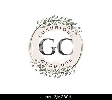 GC Initials letter Wedding monogram logos template, hand drawn modern minimalistic and floral templates for Invitation cards, Save the Date, elegant Stock Vector