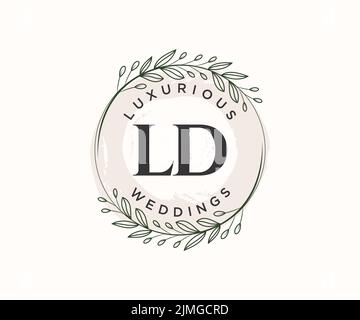 LD Initials letter Wedding monogram logos template, hand drawn modern minimalistic and floral templates for Invitation cards, Save the Date, elegant Stock Vector