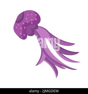 Jellyfish cartoon isolated medusa and biology jelly fish. Marine and water life animal vector illustration. Colorful exotic undersea wildlife with ten Stock Vector