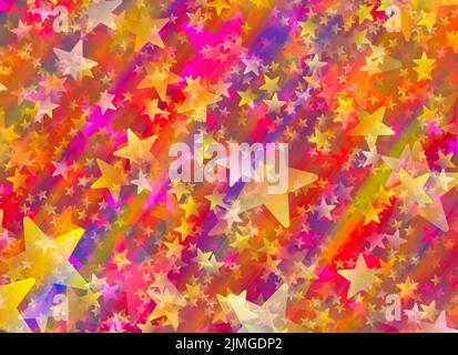 Many painted stars on glow colorful background Stock Photo