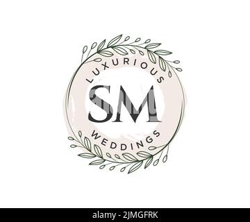 SM Initials letter Wedding monogram logos template, hand drawn modern minimalistic and floral templates for Invitation cards, Save the Date, elegant Stock Vector