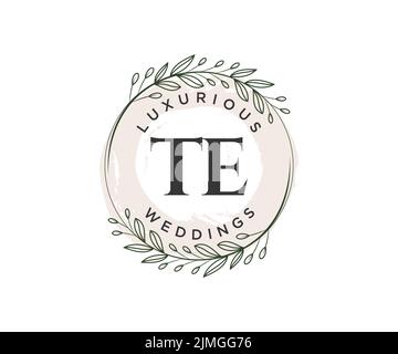 TE Initials letter Wedding monogram logos template, hand drawn modern minimalistic and floral templates for Invitation cards, Save the Date, elegant Stock Vector
