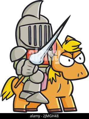 A vector illustration of a knight on the horse ready to fight with a sword Stock Vector