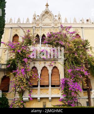 A gorgeous palace of the Borghese Cavazza family on the island Isola del Garda on lake Garda, Italy (06 October 2019) Stock Photo