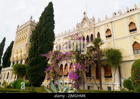 A gorgeous palace of the Borghese Cavazza family on the island Isola del Garda on lake Garda, Italy (06 October 2019) Stock Photo