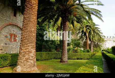 a picturesque view of mediterranean Isola del Garda or Isola di Garda or Isola Borghese on lake Garda in Italy (Lombardy) Stock Photo