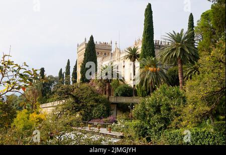 gorgeous mediterranean castle or villa of the BORGHESE CAVAZZA  FAMILY on Isola del Garda or Isola di Garda (Italy) Stock Photo