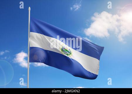 Flag of El Salvador on blue sky. 3d illustration. Stock Photo