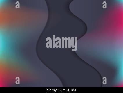 Dark toned colorful holographic wavy corporate background. Abstract curved vector design Stock Vector