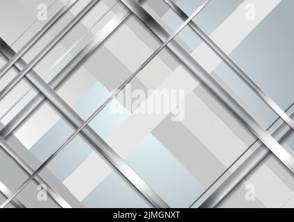 Grey blue tech metallic abstract background. Silver metal stripes on light backdrop. Hi-tech vector illustration Stock Vector
