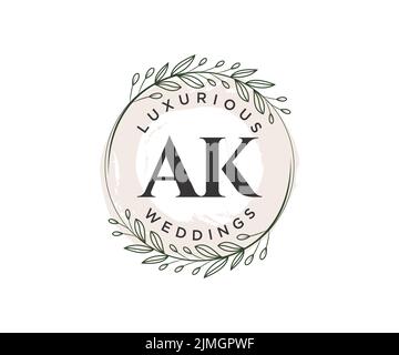 AK Initials letter Wedding monogram logos template, hand drawn modern minimalistic and floral templates for Invitation cards, Save the Date, elegant Stock Vector