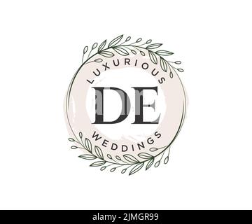 DE Initials letter Wedding monogram logos template, hand drawn modern minimalistic and floral templates for Invitation cards, Save the Date, elegant Stock Vector