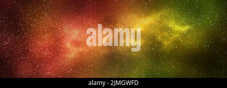 Night starry sky and bright yellow red galaxy, horizontal background banner Stock Photo