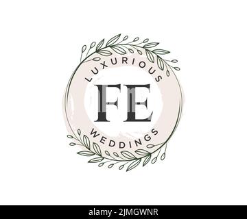 FE Initials letter Wedding monogram logos template, hand drawn modern minimalistic and floral templates for Invitation cards, Save the Date, elegant Stock Vector