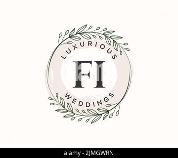 FI Initials letter Wedding monogram logos template, hand drawn modern minimalistic and floral templates for Invitation cards, Save the Date, elegant Stock Vector
