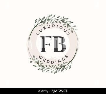 FB Initials letter Wedding monogram logos template, hand drawn modern minimalistic and floral templates for Invitation cards, Save the Date, elegant Stock Vector