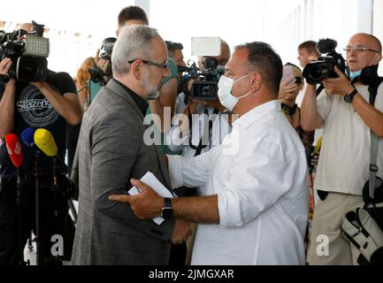 Croatian Minister of Health Vili Beros and Polish Minister of Health, Adam Niedzielski, visited Polish tourists injured in tragic traffic accident on the Croatian highway on 6th August, 2022. Injured patients are treated in Clinical Hospital Centre in Zagreb, Croatia. Photo: Jurica Galoic/PIXSELL Stock Photo