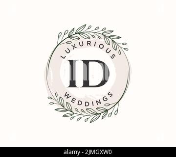 ID Initials letter Wedding monogram logos template, hand drawn modern minimalistic and floral templates for Invitation cards, Save the Date, elegant Stock Vector