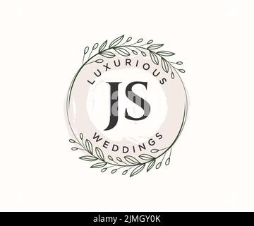 JS Initials letter Wedding monogram logos template, hand drawn modern minimalistic and floral templates for Invitation cards, Save the Date, elegant Stock Vector