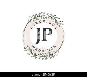 JP Initials letter Wedding monogram logos template, hand drawn modern minimalistic and floral templates for Invitation cards, Save the Date, elegant Stock Vector