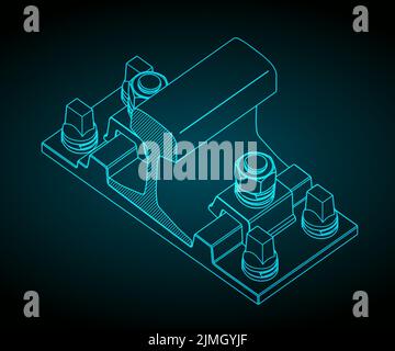 Stylized vector illustrations of isometric drawings of clamp rail fastening system Stock Vector