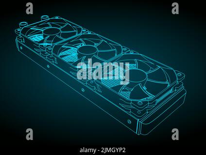 Stylized vector illustrations of three-section computer liquid cooling system Stock Vector