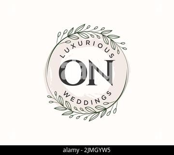 ON Initials letter Wedding monogram logos template, hand drawn modern minimalistic and floral templates for Invitation cards, Save the Date, elegant Stock Vector