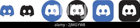 A vector of discord icons set in white, blue and black colors - social media Stock Vector