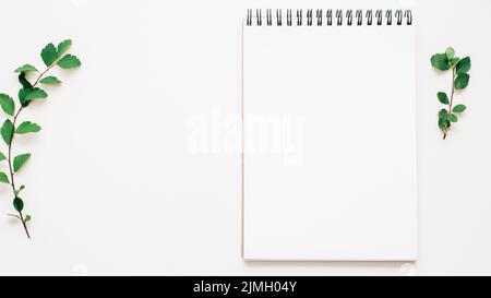 notepad mockup empty sketchbook blank page white Stock Photo