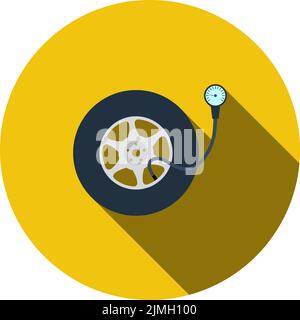 Tire Pressure Gage Icon. Flat Circle Stencil Design With Long Shadow. Vector Illustration. Stock Vector