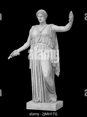 Statue of roman Ceres or greek Demeter isolated on black with clipping path. Goddess of agriculture, harvest, grain, and the lov Stock Photo