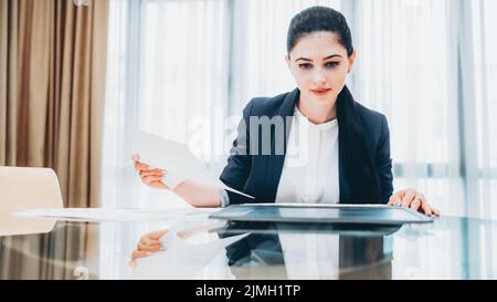powerful woman successful business lady office Stock Photo