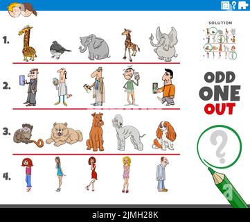 Odd one out task with cartoon characters Stock Photo