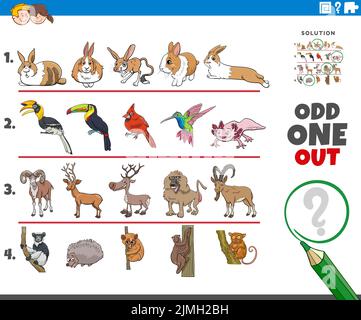 Odd one out task with cartoon animal characters Stock Photo
