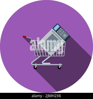 Shopping Cart With Microwave Oven Icon. Flat Circle Stencil Design With Long Shadow. Vector Illustration. Stock Vector