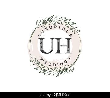 UH Initials letter Wedding monogram logos template, hand drawn modern minimalistic and floral templates for Invitation cards, Save the Date, elegant Stock Vector