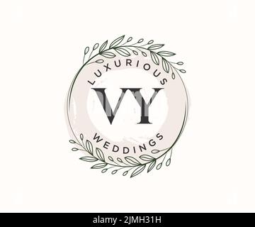 VY Initials letter Wedding monogram logos template, hand drawn modern minimalistic and floral templates for Invitation cards, Save the Date, elegant Stock Vector