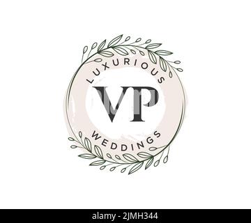 VP Initials letter Wedding monogram logos template, hand drawn modern minimalistic and floral templates for Invitation cards, Save the Date, elegant Stock Vector